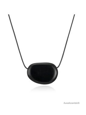Silver Plated Chunky Pebble Pendant Necklace Leather Cord Adjustable